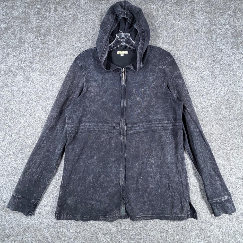 Avani Acid Wash Womens Zip Hoodie Size M Black Organic Cotton DV1143N Longline